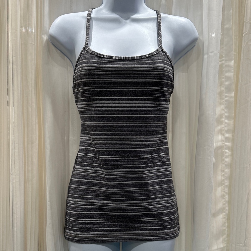 #122 Lululemon Athletica Black and gray  Striped Tank Top